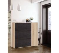 Dmora Scarpiera Provo, Armadio portascarpe a 4 Ante, Mobile Basso Multiuso con 5 Ripiani, Scarpiera Moderna, 106x22h115 cm, Rovere e Nero