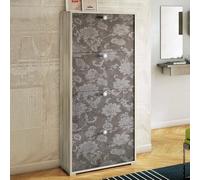 Dmora Scarpiera Rosa, Mobile Multiuso da Ingresso con 4 Ante a ribalta, Armadietto portascarpe a Doppia profondità, 100% Made in Italy, 67x28h147 cm, Olmo e Fantasia