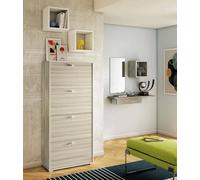 Dmora Scarpiera Rosa, Mobile Multiuso da Ingresso con 4 Ante a ribalta, Armadietto portascarpe a Doppia profondità, 100% Made in Italy, 67x28h147 cm, Olmo