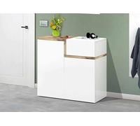 Dmora Scarpiera Ryan, Mobile Multiuso a 2 Ante e 1 Anta a ribalta, Portascarpe da Ingresso, 100% Made in Italy, cm 80x40h80, Bianco Lucido e Acero