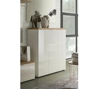 Dmora Scarpiera Soweto, Mobile portascarpe, Armadio da Ingresso Multiuso, Mobiletto per Calzature, Made in Italy, 122x34h115 cm, Bianco Lucido e Rovere