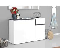 Dmora Scarpiera moderna, Made in Italy, 3 ante e 1 anta a ribalta, Portascarpe da ingresso, cm 120x40h80, colore Bianco lucido e Grigio Ardesia