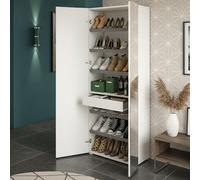 Dmora - Scarpiera Tarassaco, Mobile multiuso da ingresso con anta a specchio , Armadio moderno portascarpe a 6 ripiani, 100% Made in Italy, 72x37h195 cm, Bianco