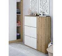 Dmora - Scarpiera Tok, Scarpiera da ingresso a 4 ante, Armadio portascarpe salvaspazio, 105x24h112 cm, Bianco e Rovere