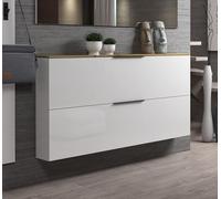 Dmora Scarpiera Tubatse, Mobile portascarpe, Armadio da ingresso multiuso, Mobiletto per calzature, Made in Italy, 160x19h80 cm, Bianco lucido e Rovere