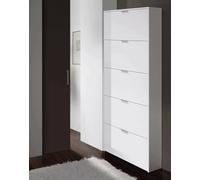 Dmora - Scarpiera Washington, Armadio portascarpe a 5 ante a ribalta, Scarpiera alta da ingresso, Scarpiera moderna, 70x17h180 cm, Bianco lucido