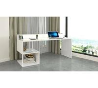 Dmora - Scrivania Alban, Scrittoio lineare con ripiani portaoggetti e luci LED, Scrivania ufficio multiuso con sopralzo, 180x92,5h60 cm, Bianco