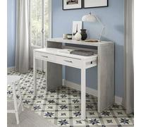 Dmora Billings, Scrivania con Piano Estensibile, Scrittoio Porta PC con 2 cassetti, 99x36h88 cm, Cemento e Bianco