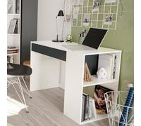 Dmora - Scrivania Boise, Scrittoio multifunzione reversibile con cassetto, Tavolo da studio o ufficio porta PC, 101x50h73 cm, Bianco e Antracite