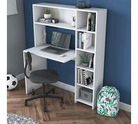 Dmora Scrivania Callidora, Scrittoio Multiuso, Tavolo per Ufficio Porta PC, Piano di Lavoro, 113x40h142 cm, Bianco, Pannello truciolare melaminico 18mm