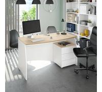 Dmora Scrivania Carrollton, Scrittoio da Ufficio, Tavolo da Studio Porta PC con 3 cassetti, 136x67h74 cm, Bianco e Rovere
