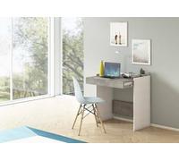 Dmora - Scrivania Clematide, Scrittoio moderno con cassetto, Tavolo da studio o ufficio porta PC portalibri, 100% Made in Italy, 80x40h79 cm, Bianco e Cemento