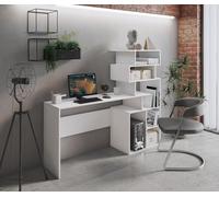 Dmora Scrivania con libreria alta moderna, Consolle con scaffali portaoggetti, Tavolo da studio per cameretta, cm 160x40xh135, colore Bianco