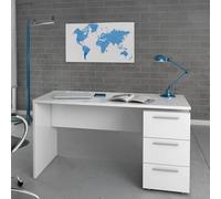 Dmora - Scrivania Dallas, Scrittoio da ufficio moderno, Tavolo da studio con cassettiera a 2 cassetti e 1 anta, 138x60h74 cm, Bianco