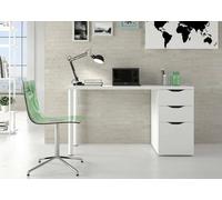 Dmora Scrivania Filadelfia, Scrittoio Multifunzione da Ufficio Reversibile, Tavolo da Studio con cassettiera a 2 cassetti e 1 Anta, 138x60h74 cm, Bianco