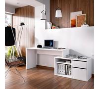 Dmora Scrivania Gardena, Scrittoio Multiposizione da Ufficio o cameretta, Tavolo da Studio angolare Multiuso, 139x92h75 cm, Bianco