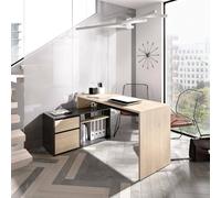 Dmora - Scrivania Gardena, Scrittoio multiposizione da ufficio o cameretta, Tavolo da studio angolare multiuso, 139x92h75 cm, Rovere e Antracite