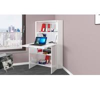 Dmora - Scrivania Gianmaria, Mobile multiuso con scaffali e piano da lavoro, Tavolo multiuso per ufficio, Scrivania salvaspazio multiposizione, 100% Made in Italy, cm 70x57h140, Bianco lucido