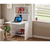 Dmora - Scrivania Gianmaria, Mobile multiuso con scaffali e piano da lavoro, Tavolo multiuso per ufficio, Scrivania salvaspazio multiposizione, 100% Made in Italy, cm 70x57h140, Bianco lucido