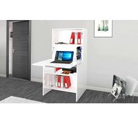 Dmora Scrivania Gianpiero, Mobile Multiuso con scaffali e Piano da Lavoro, Tavolo Multiuso per Ufficio, Scrivania salvaspazio Multiposizione, 100% Made in Italy, cm 70x35h140, Bianco Lucido