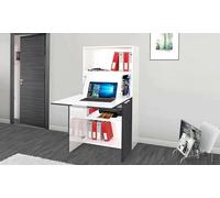 Dmora - Scrivania Gianpiero, Mobile multiuso con scaffali e piano da lavoro, Tavolo multiuso per ufficio, Scrivania salvaspazio multi posizione, 100% Made in Italy, cm 70x35h140, Bianco e Ardesia