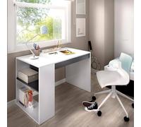 Dmora - Scrivania Grigna, Scrittoio multiuso da ufficio o cameretta, Tavolo da studio lineare con scaffali, 115x50h74 cm, Bianco e Antracite