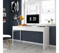 Dmora - Scrivania Houston, Scrittoio multifunzione reversibile da ufficio, Tavolo da studio porta PC con 2 cassetti, 138x50h75 cm, Bianco