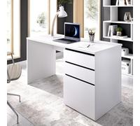 Dmora - Scrivania Lagoni, Scrittoio multiuso da ufficio o cameretta, Tavolo da studio lineare con 2 cassetti e 1 anta, 139x60h75 cm, Bianco