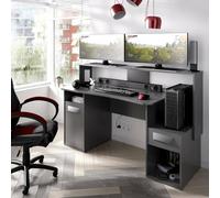 Dmora - Scrivania Manos, Scrittoio multifunzione moderno da gaming, Tavolo da studio porta PC e porta CD, 154x69h98 cm, Antracite, senza luci LED