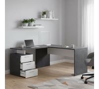 Dmora Scrivania Mark 60x180x75h cm Grigio Lucido Angolare 3 Cassetti, Modulabile Made in Italy