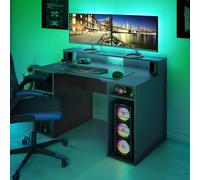 Dmora Scrivania Phoenix, Scrittoio Multifunzione Moderno da Gaming, PC e Porta CD, Tavolo da Studio con Ripiani, 136x67h88 cm, Antracite, Pannello melaminico 18mm