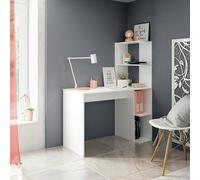 Dmora Scrivania Pittston, Scrittoio lineare con libreria, Tavolo Ufficio Multiuso salvaspazio, 110x52h136 cm, Bianco