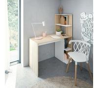 Dmora - Scrivania Peekskill, Scrittoio lineare con libreria, Tavolo ufficio multiuso salvaspazio, 110x52h136 cm, Bianco e Rovere