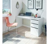 Dmora - Scrivania Reedsport, Scrittoio reversibile con 3 cassetti, Tavolo ufficio salvaspazio multiposizione, 138x60h74 cm, Bianco