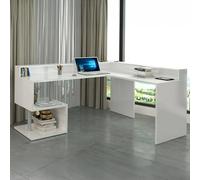 Dmora - Scrivania Sansone, Scrittoio angolare con ripiani portaoggetti, Scrivania ufficio multiuso con sopralzo, 180x60h93 cm, Bianco