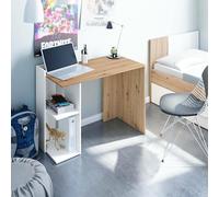 Dmora - Scrivania Tucson, Scrittoio multifunzione reversibile multiposizione, Tavolo da studio o ufficio porta PC con scaffale e ripiani, 100x52h78 cm, Bianco e Rovere nodi