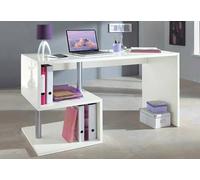 Dmora - Scrivania Valerio, Scrittoio lineare porta PC, Tavolo multiuso per ufficio, Scrivania salvaspazio multiposizione, 100% Made in Italy, cm 140x60h78, Bianco lucido