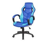 Dmora Sedia con Ruote Caloundra, Poltrona da Gaming Adulto, Sedia da scrivania, 66x61h104/114 cm, Blu e Azzurro