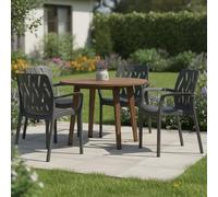 Dmora Sedia da Esterno Villalago Nero Antracite 4 Sedie Impilabile, Braccioli Made in Italy