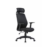 Dmora - Sedia da ufficio Brisbane, Poltrona presidenziale con braccioli e poggiatesta, Sedia ergonomica da ufficio, Cm 63x62h117/126, Nero