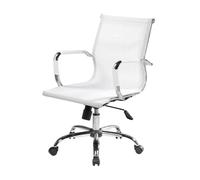 Dmora - Sedia da Ufficio Kanaka, Poltrona direzionale con braccioli, Sedia ergonomica da Ufficio, Bianco, Cm 62x54h92/102
