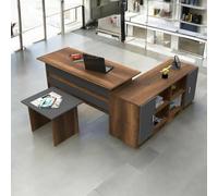 Dmora - Set da ufficio Borrelly, Composizione da studio, Kit ufficio, Set scrivania e cassettiera, Noce e Antracite