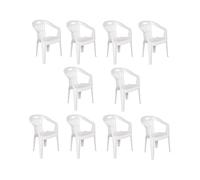 Dmora - Set di 10 sedie da esterno Bisceglie, Seduta da giardino, Per indoor o outdoor, Con braccioli e impilabile, Made in Italy, 56x55 h78 cm, Bianco
