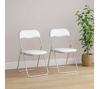 Dmora - Set di 2 sedie pieghevoli Marbella, Poltrona salvaspazio, Sedia per ospiti, Seduta per riunioni in simil ecopelle, 43x47h80 cm, Bianco