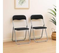Dmora - Set di 2 sedie pieghevoli Marbella, Poltrona salvaspazio, Sedia per ospiti, Seduta per riunioni in simil ecopelle, 43x47h80 cm, Nero