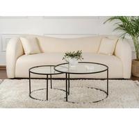 Dmora - Set di 2 tavolini da salotto Ragalna, Tavolo basso da caffè, Portariviste per divano, Ripiano da soggiorno, 80x80 h43 cm, Nero e Trasparente