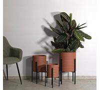Dmora - Set di 3 portavasi Buller, Complemento d'arredo, Articolo decorativo, Accessorio d'arredo, 36 x 36 h57 cm, Terracotta e Nero