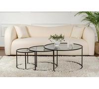 Dmora - Set di 3 tavolini da salotto Carugate, Tavolo basso da caffè, Portariviste per divano, Ripiano da soggiorno, 80x80 h43 cm, Nero e Grigio