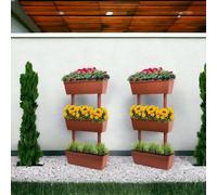 Dmora - Set di 3 vasi Durbuy, Composizione per orto casalingo, Set porta fiori per interno o esterno, 100% Made in Italy, 49x16h100 cm, Marrone