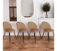 Dmora - Set di 4 sedie Stinson, Poltrona rivestita in velluto, Sedia da pranzo imbottita, Seduta per riunioni, 51x54h82 cm, Beige